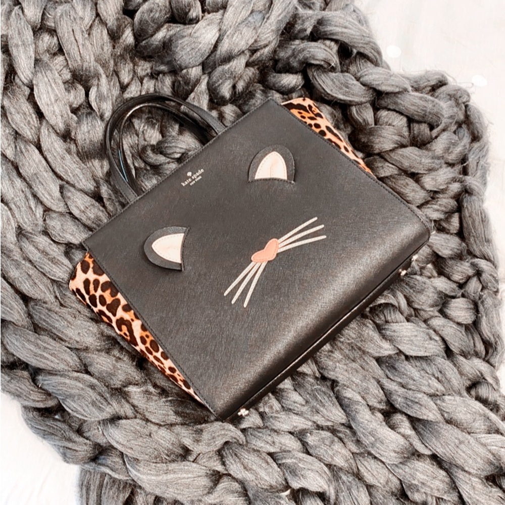 🆕 kate spade leopard haydon cowhide real fur tote crossbody handbag purse black